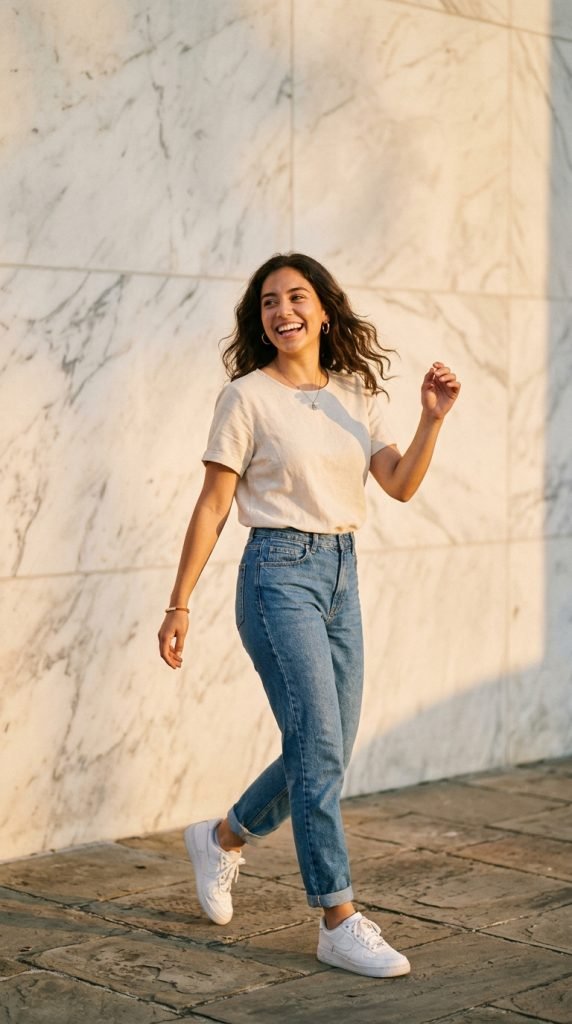Golden hour summer photography showing how genuine joy and warm light create cute energy in any outfit