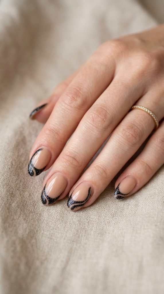 Classic nude dip nails showing warm beige tone, professional manicure