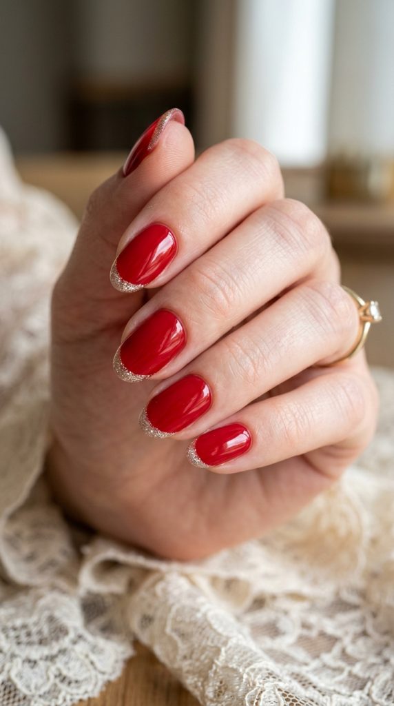Classic glossy red fingernail design