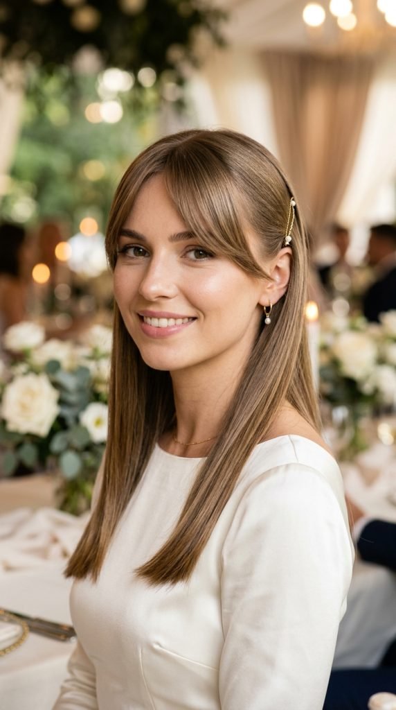 Sleek straight hair hairstyle with minimalist accessories and high-shine finish