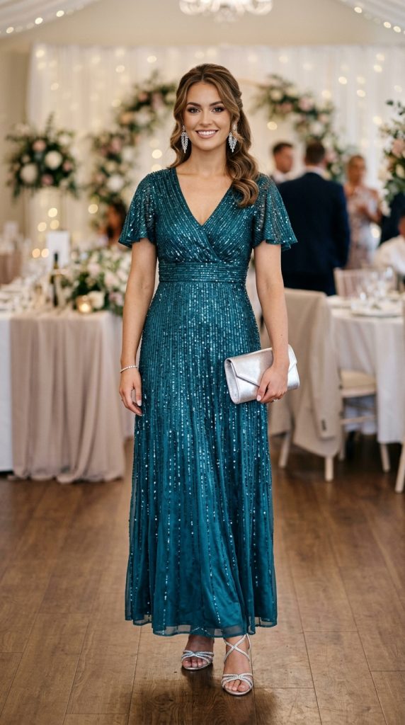  Satin maxi dress styled for a wedding guest