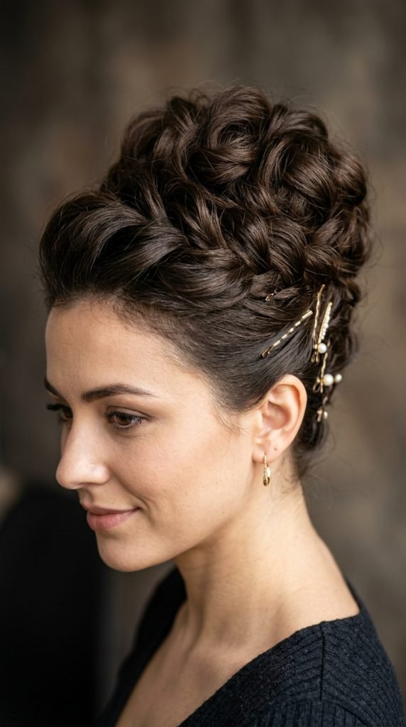 Luxurious voluminous textured crown with subtly pinned sides