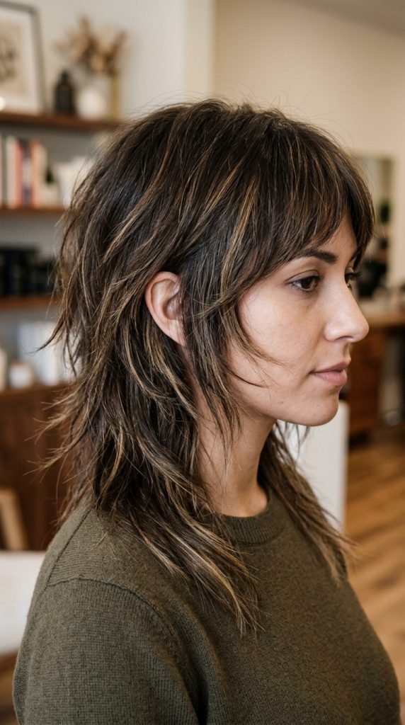 Razored layered hairstyle with sharp textured feathered ends creating dramatic definition