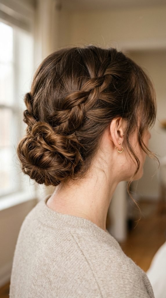 Messy braided bun combo showing effortless cute aesthetic