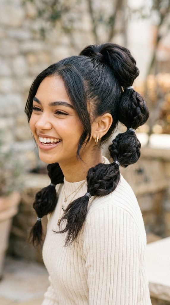 Bubble braids with twisted details showing trendy textured aesthetic