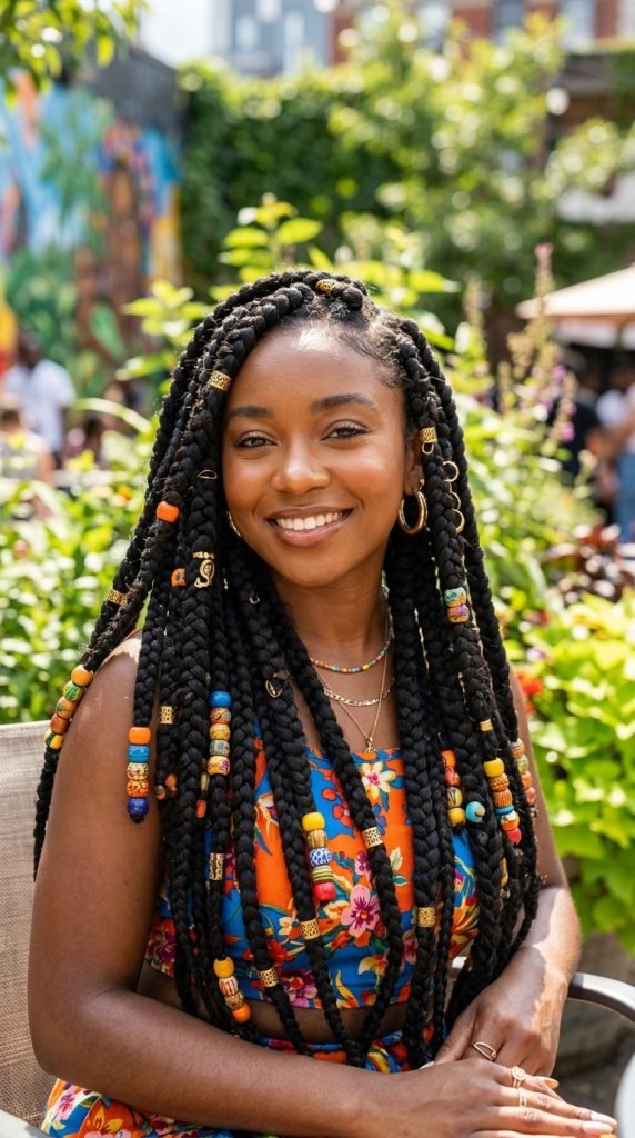 Chunky braids with beads showing bold statement cute aesthetic
