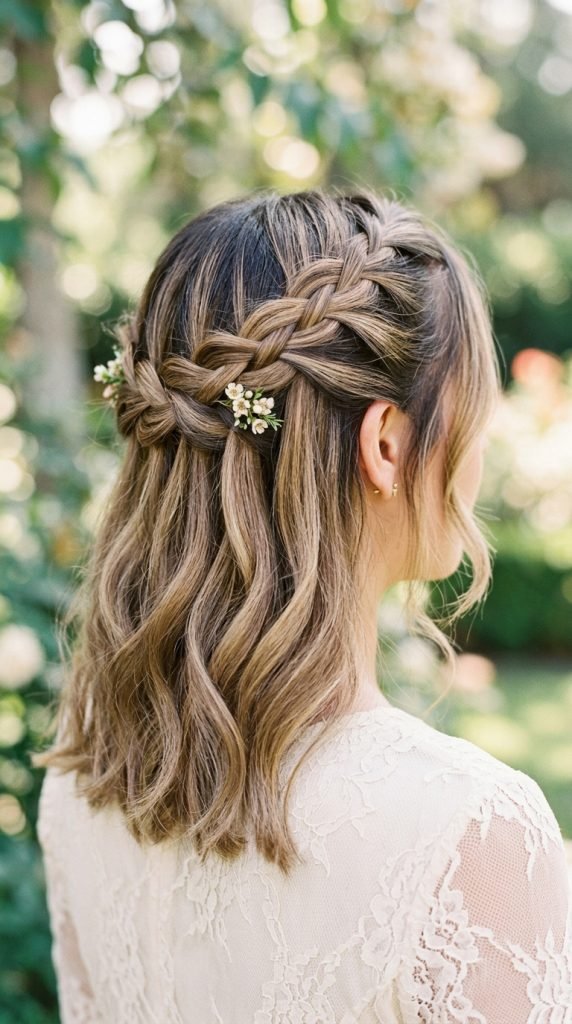 Waterfall cascading braid hairstyle showing romantic elegant styling